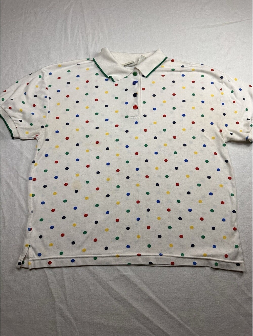 Vintage Pockadot Collard Shirt, White, Size Large Classic Elements